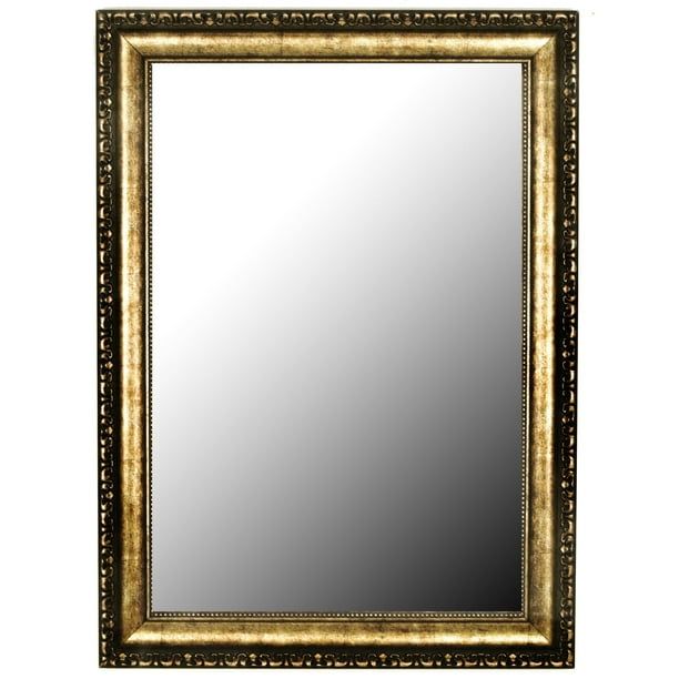Rectangular Gold Wall Mirror Traditional Hooks Included Rectangular Gold Wall Mirror Traditional Hooks Included